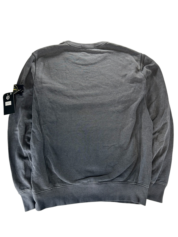Secondstore Stone Island charcoal grey cotton crewneck sweatshirt with iconic compass patch on the sleeve