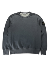 Secondstore Stone Island charcoal grey cotton crewneck sweatshirt with iconic compass sleeve patch