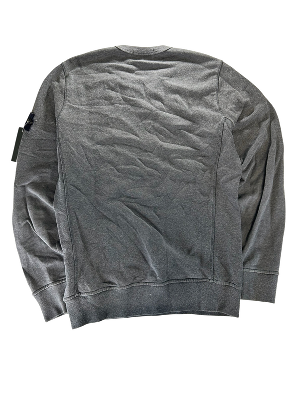 Secondstore charcoal grey Stone Island crewneck sweatshirt with signature compass patch on the sleeve.