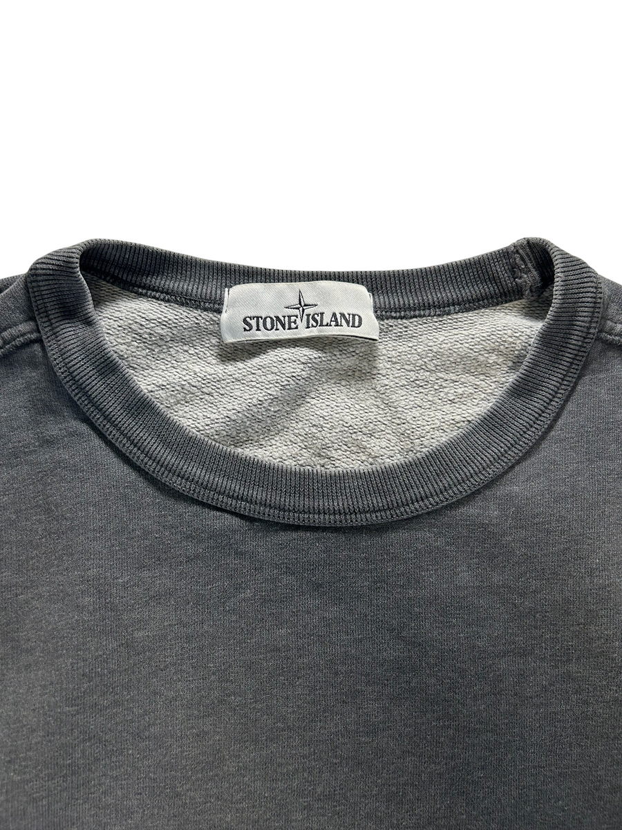 Secondstore Stone Island charcoal grey cotton crewneck sweatshirt with ribbed collar and interior brand label