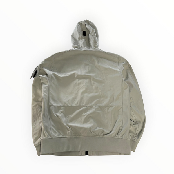 Secondstore Stone Island hooded soft shell jacket in light grey with technical fabric and sleeve logo badge