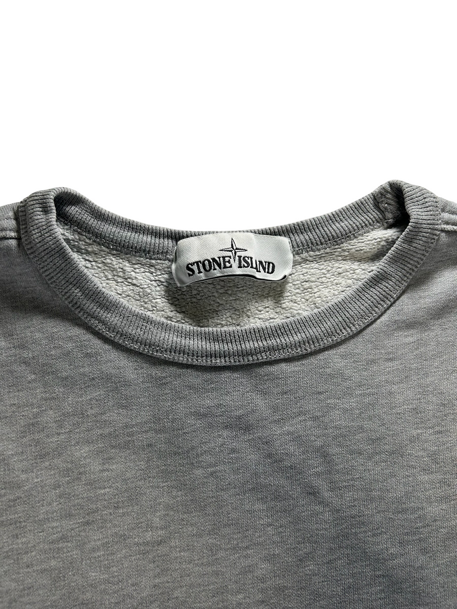 Secondstore Stone Island grey cotton fleece crewneck sweatshirt with interior brand label detail