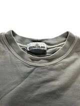 Secondstore Stone Island crewneck sweatshirt in light grey cotton with ribbed collar and brand label detail