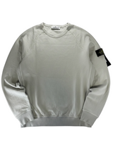 Secondstore Stone Island light grey cotton crewneck sweatshirt with raglan sleeves and signature compass sleeve badge