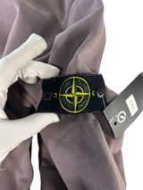 Secondstore Stone Island mauve-grey cotton hoodie sleeve featuring the iconic embroidered compass logo patch