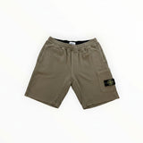 Secondstore Stone Island khaki-grey cotton jersey cargo shorts with elastic waistband and compass badge pocket