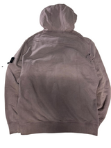 Secondstore Stone Island mauve-grey cotton zip-up hoodie with hood and iconic compass patch on the sleeve