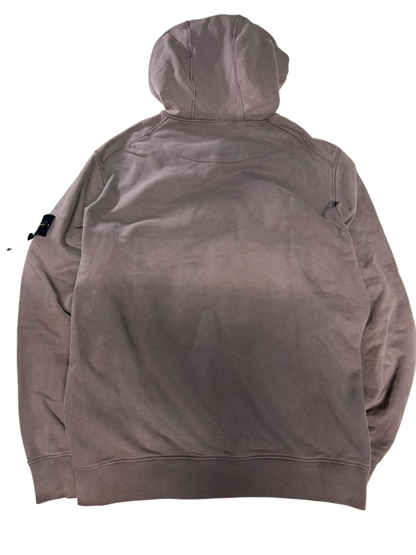 Secondstore Stone Island mauve-grey cotton zip-up hoodie with hood and iconic compass patch on the sleeve