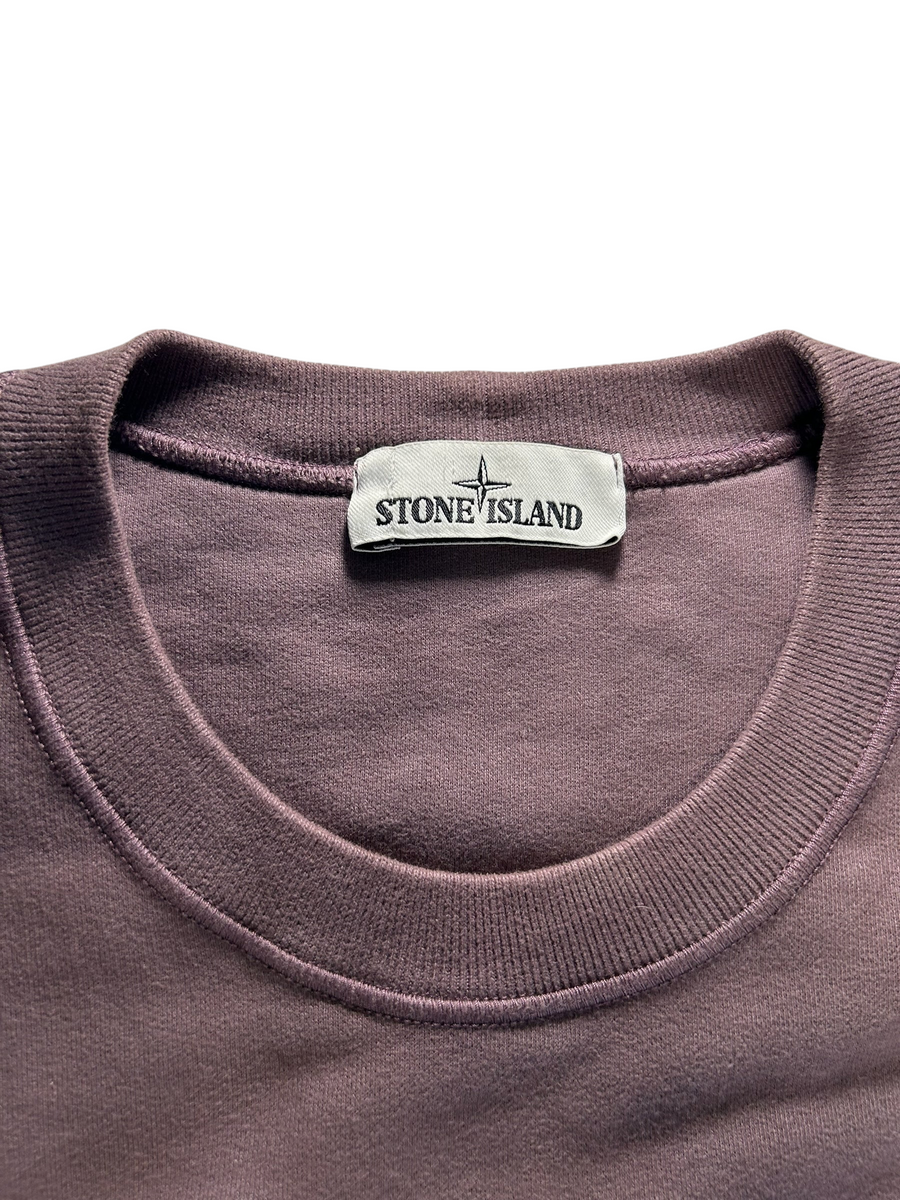 Secondstore Stone Island mauve cotton crewneck sweatshirt with interior brand label and ribbed collar detail