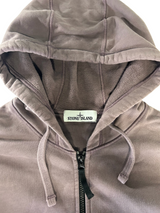 Secondstore Stone Island mauve-grey cotton full zip hoodie with drawstring hood and branded neck label