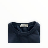 Secondstore navy blue Stone Island crewneck sweatshirt featuring a ribbed collar and internal brand label