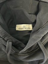 Secondstore navy blue cotton fleece hoodie with Stone Island brand label on the inner collar