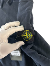 Secondstore navy cotton Stone Island hoodie featuring the iconic embroidered compass patch on the sleeve
