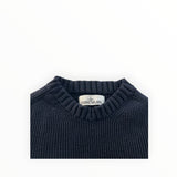 Secondstore navy blue Stone Island ribbed knit crewneck sweater with branded inner collar label