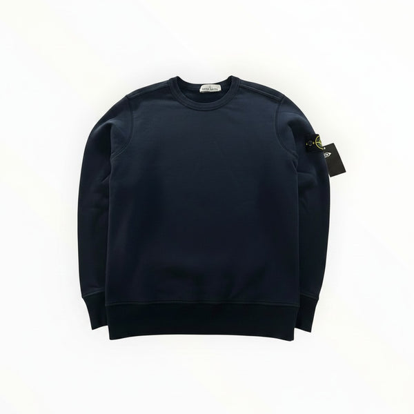 Secondstore navy blue Stone Island crewneck sweatshirt in soft cotton with signature compass badge on the sleeve.