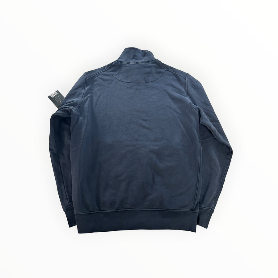 Secondstore Stone Island navy blue cotton full zip sweatshirt, back view with ribbed cuffs and hem.