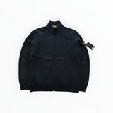 Secondstore navy blue Stone Island full zip sweatshirt with high collar and signature compass badge on the sleeve.