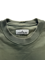 Secondstore Stone Island olive green cotton crewneck sweatshirt with branded neck label