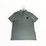 Secondstore sage green Stone Island cotton pique polo shirt with collar tipping and iconic chest compass patch