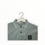 Secondstore Stone Island sage green cotton pique polo shirt with collar tipping and iconic chest compass patch