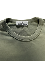 Secondstore Stone Island sage green cotton crewneck sweatshirt with ribbed collar and branded interior neck label