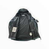 Secondstore Stone Island light soft shell hooded jacket in grey with interior check grid print and sleeve compass badge