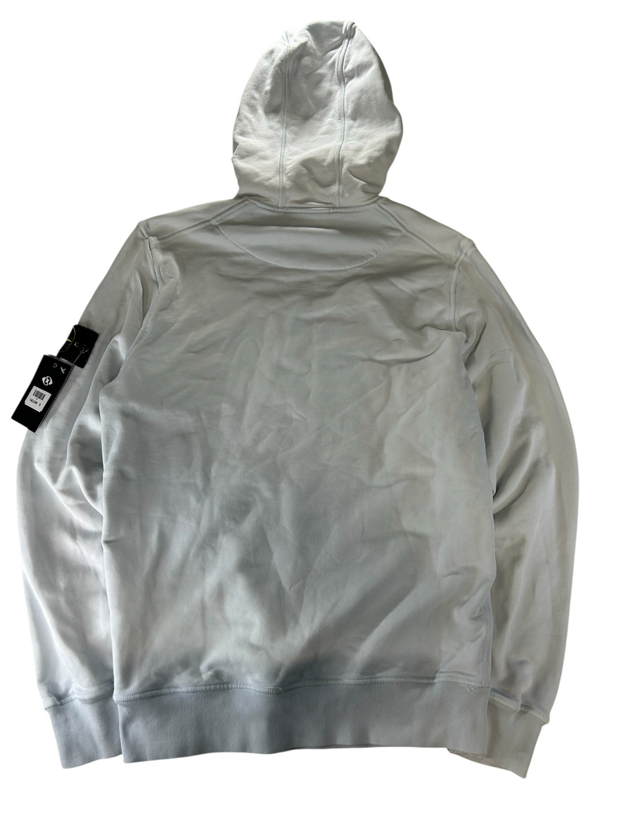 Vue arrière du sweat à capuche Secondstore Stone Island en coton bleu clair avec badge boussole sur la manche