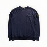 Sweat-shirt Secondstore Stone Island bleu marine en coton avec col rond, poche poitrine et badge boussole sur la manche