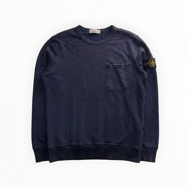 Sweat-shirt Secondstore Stone Island bleu marine en coton avec col rond, poche poitrine et badge boussole sur la manche
