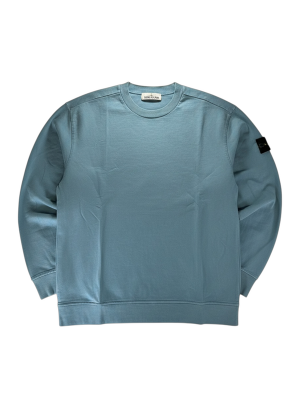 Sweat-shirt à col rond Secondstore Stone Island en coton bleu délavé avec badge boussole emblématique sur la manche