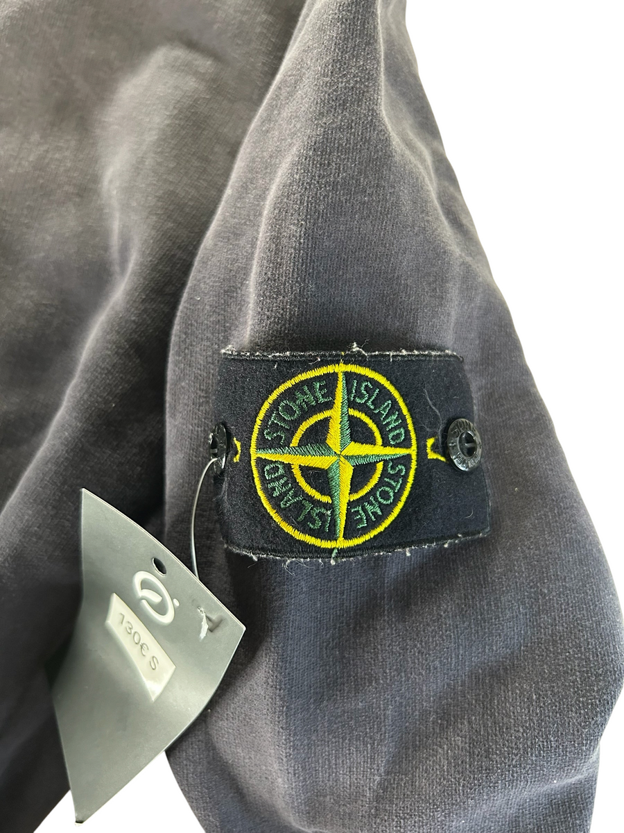 Secondstore Stone Island crewneck sweatshirt in charcoal grey cotton featuring the iconic removable compass badge
