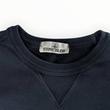 Col rond bleu marine Secondstore Stone Island avec empiècement en V et étiquette de marque cousue au col