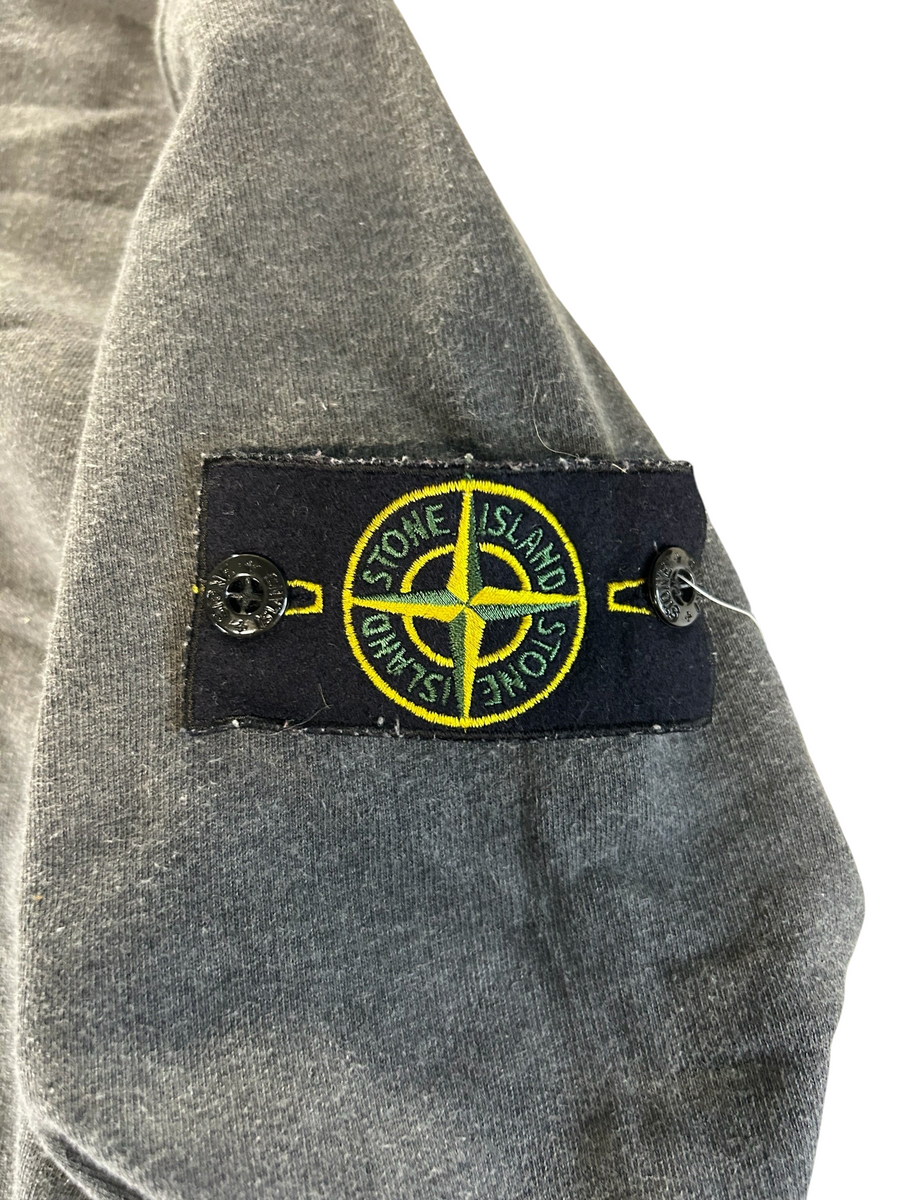 Secondstore Stone Island charcoal grey cotton sweatshirt sleeve featuring the iconic embroidered compass badge