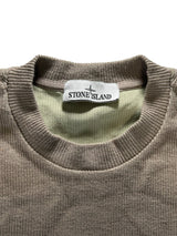 Secondstore Stone Island taupe crewneck sweater with ribbed collar and interior brand label detail