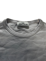 Secondstore white Stone Island crewneck sweatshirt featuring a branded interior neck label and soft cotton fabric