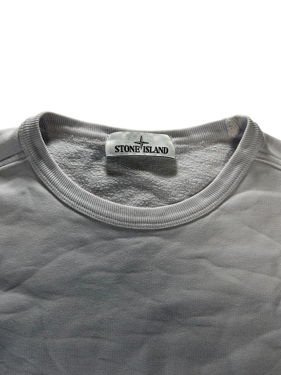 Secondstore white Stone Island crewneck sweatshirt featuring a branded interior neck label and soft cotton fabric