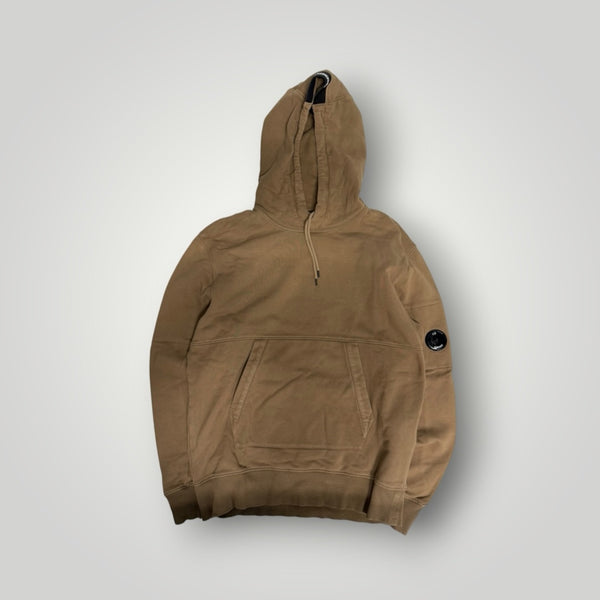 Sweat à capuche beige en coton Secondstore avec poche kangourou et lentille iconique sur la manche