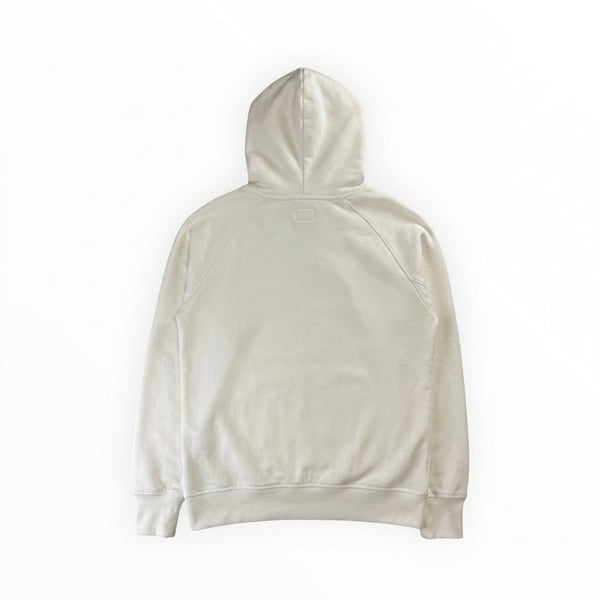 Vue arrière du sweat à capuche blanc cassé Secondstore C.P. Company en coton avec finitions côtelées