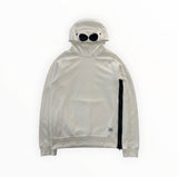 Sweat à capuche blanc Secondstore C.P. Company en coton avec capuche Goggle iconique et fermeture éclair latérale noire