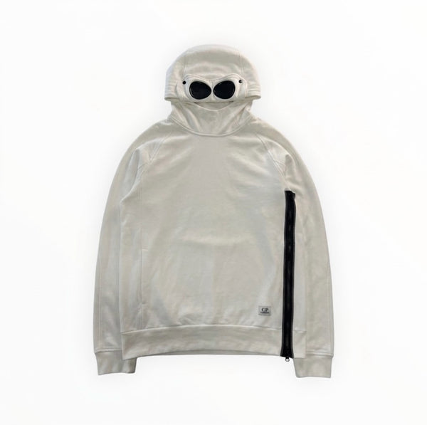 Sweat à capuche blanc Secondstore C.P. Company en coton avec capuche Goggle iconique et fermeture éclair latérale noire