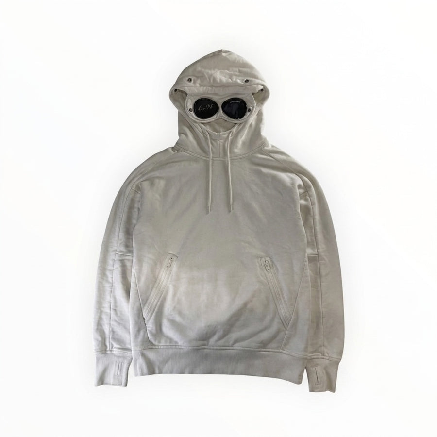 Sweat à capuche blanc cassé Secondstore C.P. Company en coton avec lunettes iconiques intégrées et poches zippées