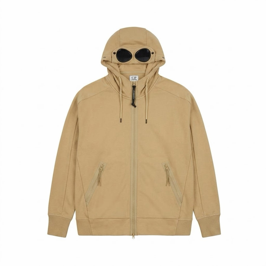Sweat-shirt zippé beige Secondstore C.P. Company en coton avec capuche Goggle iconique et poches latérales