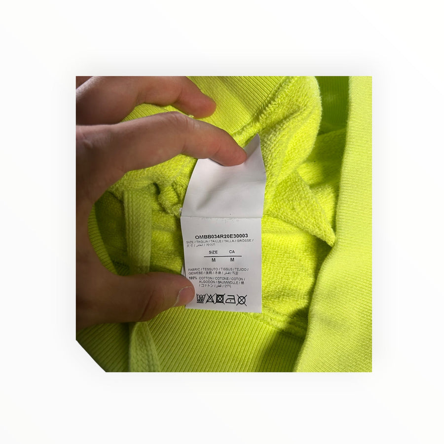 Etiquette de composition Secondstore sur sweat à capuche jaune fluo en coton avec instructions de lavage