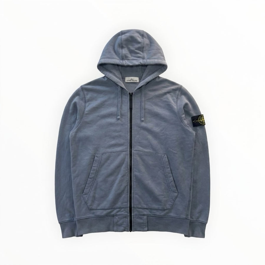 Sweat à capuche zippé gris Secondstore Stone Island en coton avec badge emblématique sur la manche