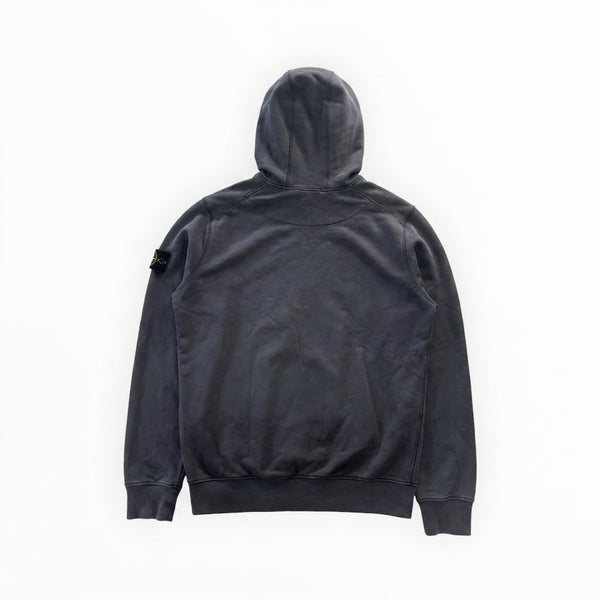 Vue arrière du sweat à capuche zippé Secondstore Stone Island en coton gris avec badge emblématique sur la manche