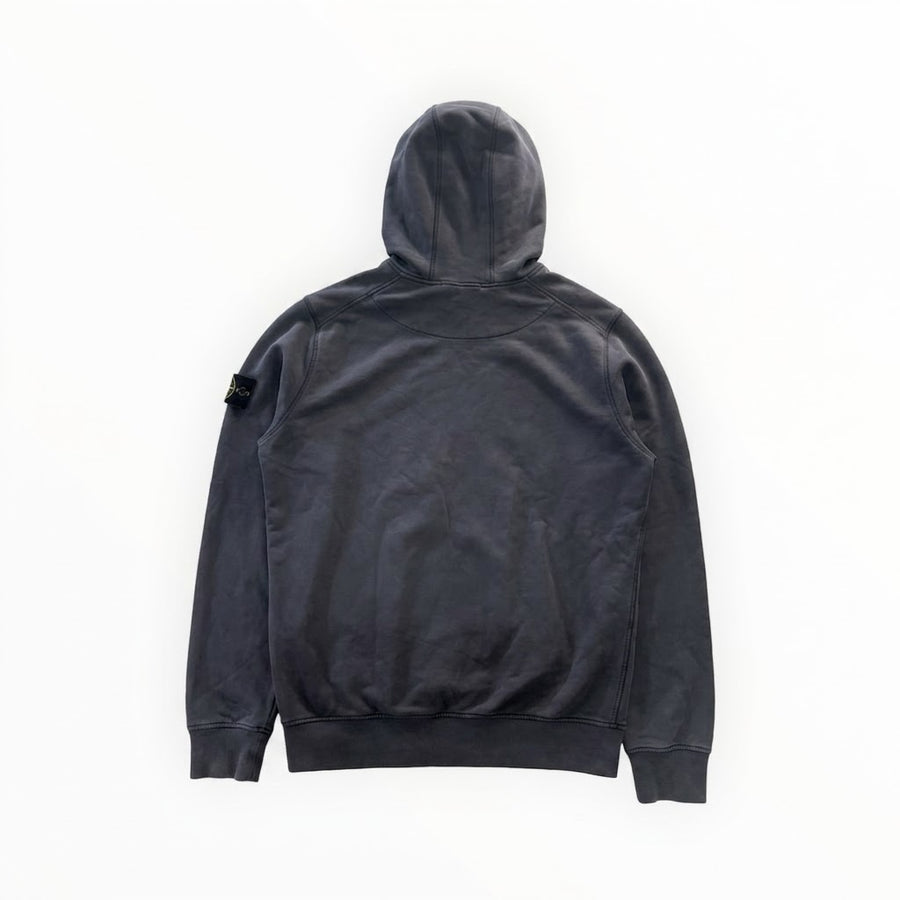 Vue arrière du sweat à capuche zippé Secondstore Stone Island en coton gris avec badge emblématique sur la manche
