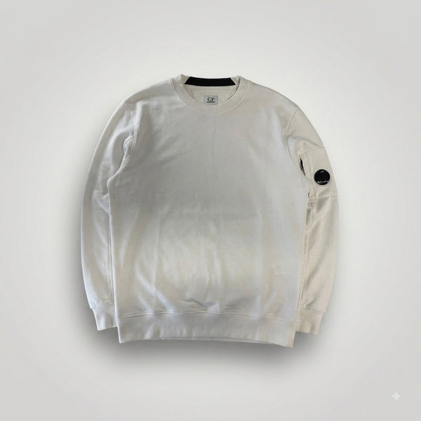 Sweat-shirt blanc Secondstore C.P. Company en coton avec col rond et poche zippée à lentille sur la manche gauche