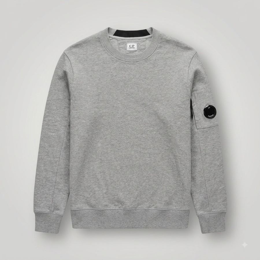 Sweat-shirt Secondstore C.P. Company gris chiné en coton avec col rond et poche zippée signature à lentille