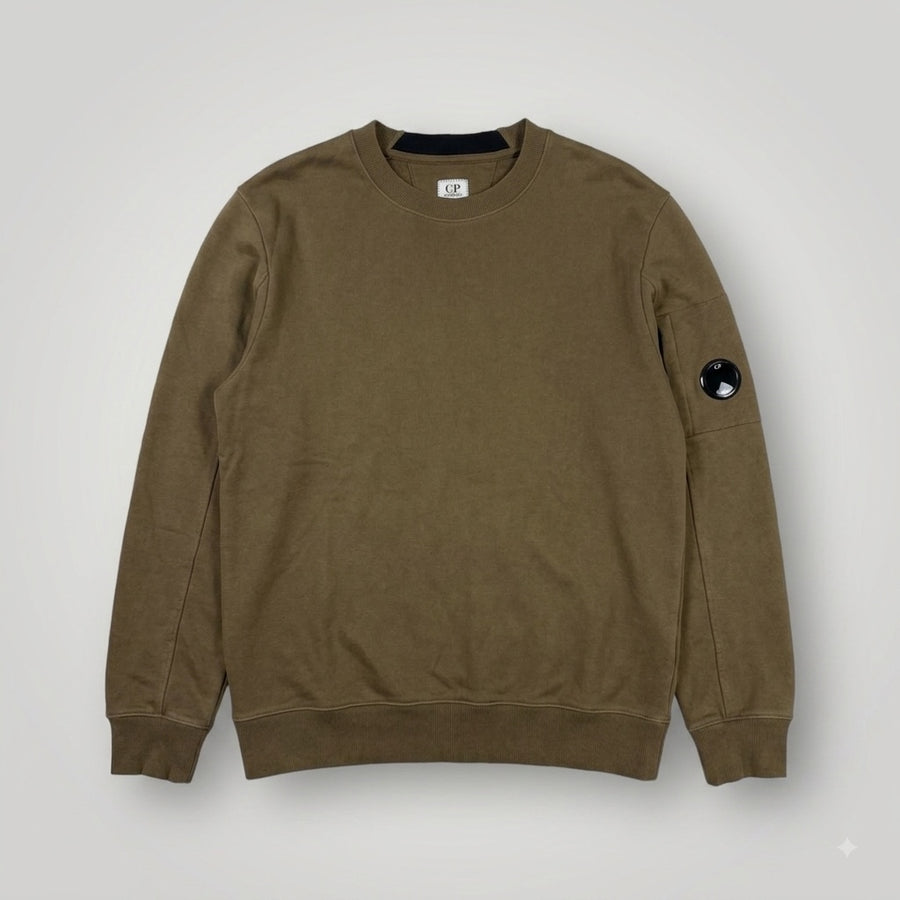 Sweat-shirt kaki Secondstore C.P. Company en coton avec col rond et poche zippée à lentille sur la manche gauche