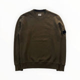 Sweat-shirt kaki Secondstore C.P. COMPANY en coton à col rond avec lentille emblématique sur la manche gauche